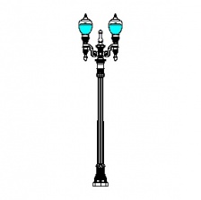 El Paso Plaza-18 Series Base w/ El Paso Plaza Series Twin Arms & Plaza 2014-425 Luminaires